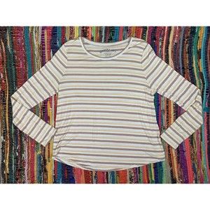 Aero Seriously Soft Perfect Crew Women T-Shirt Pullover XL Long Sleeve Stripped